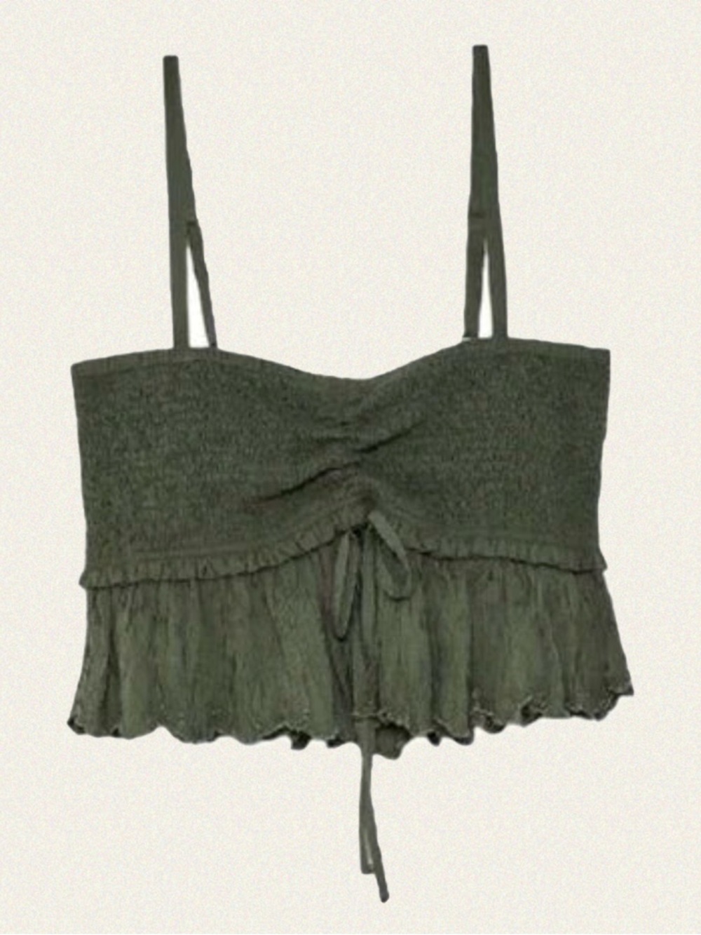 Olive Green Smocked Ruffle Cami Top